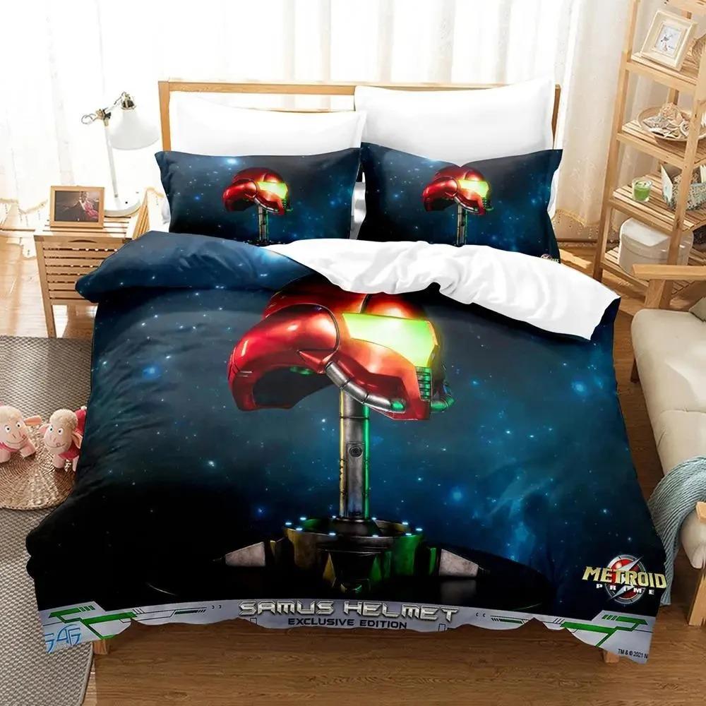 Metroid Prime Corruption Bedding Set Boys Girls Twin Queen Size Duvet Cover Pillowcase Bed Kids Adult Fashion Home Textileextile
