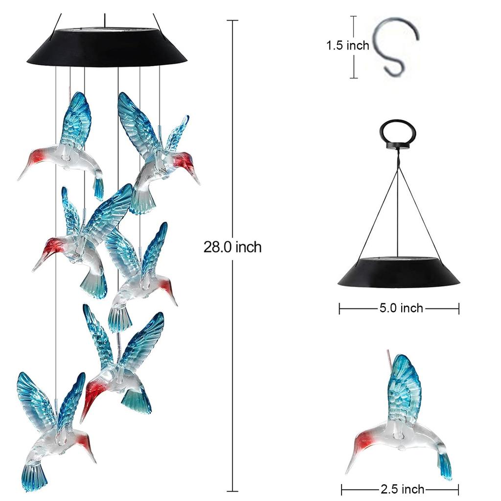 Solar Wind Chime Lamp LED Hummingbird Hanging Lamp Butterfly Lamp Outdoor Decorative Lamp Festival Atmosphere Landscape Lamp