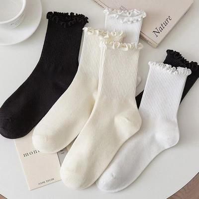Weiße Baumwollsocken mit Pilzspitze für Damen in Mittelrohrform – Frühlings-, Sommer-, Herbst- und Wintermodelle
