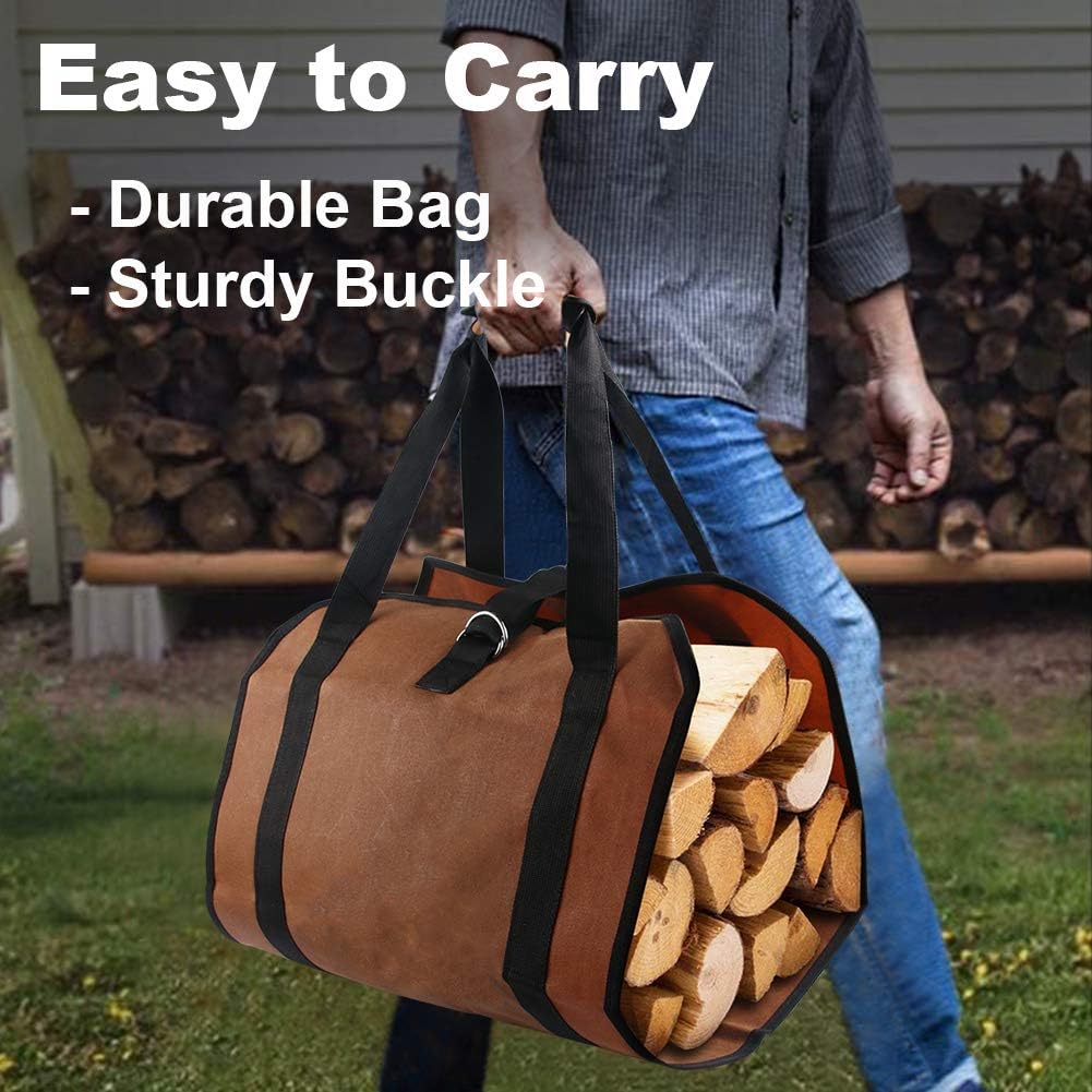 Robuste, gewachste Canvas-Tragetasche für Brennholz mit Griffen – ideal für Kamin, Feuerstelle und Camping.
