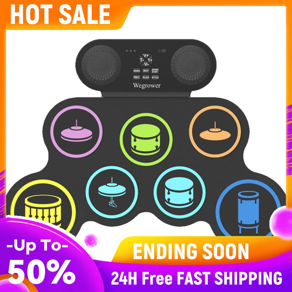 Portable Drum Kit with Drum Sticks and Pedals Electric Drum Pad Electric Drum Set Xmas Birthday Surprise for Kids and Adults China Mainland