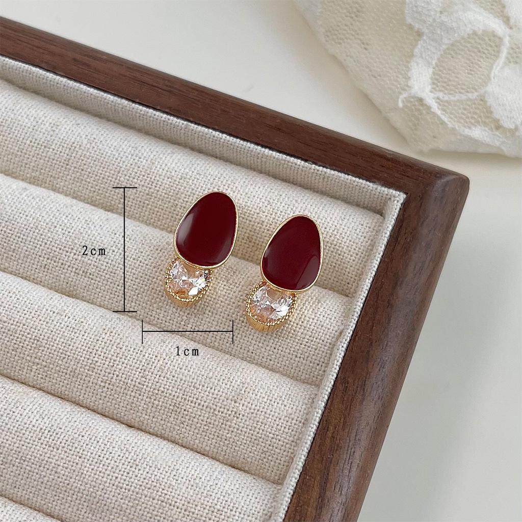 Ancola Red Drop Earrings: Women's Retro Chic, Fair-Skin Enhancing, Luxury Ear Jewelry.