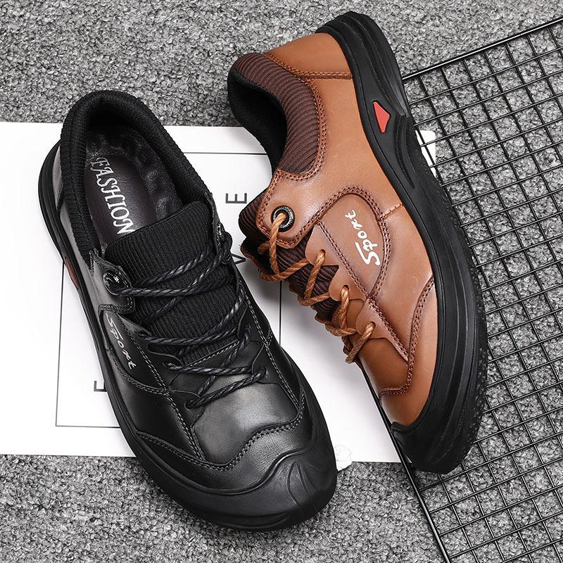 Autumn men's casual shoes first layer cowhide men's shoes genuine leather outdoor hiking shoes platform non-slip mountaineering shoes men's tide