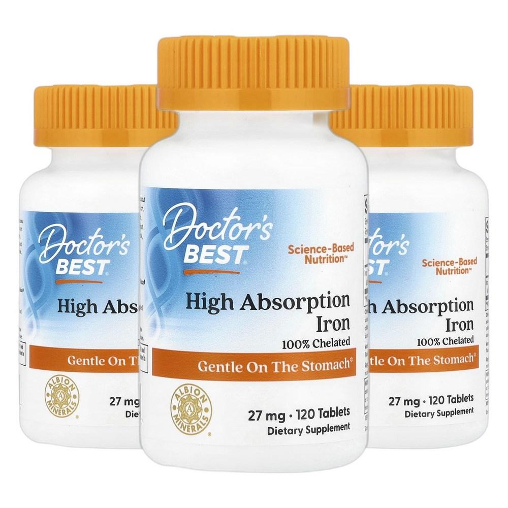 Doctors High Absorption Iron Supplement 27mg 120 Tablets 3 Bottles 3 pcs