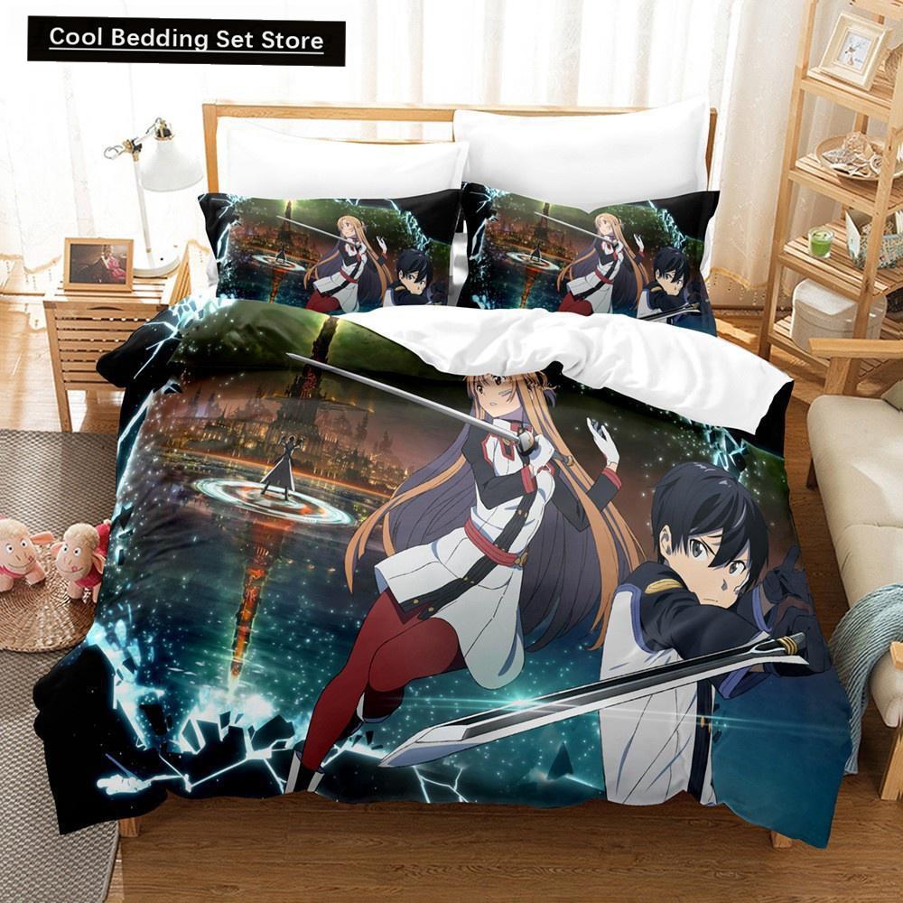 Sword Art Online Bedding Set 3D Anime Print Polyester Quilt Cover Pillowcases Queen King For Kids Gift Anime Duvet Cover Sets
