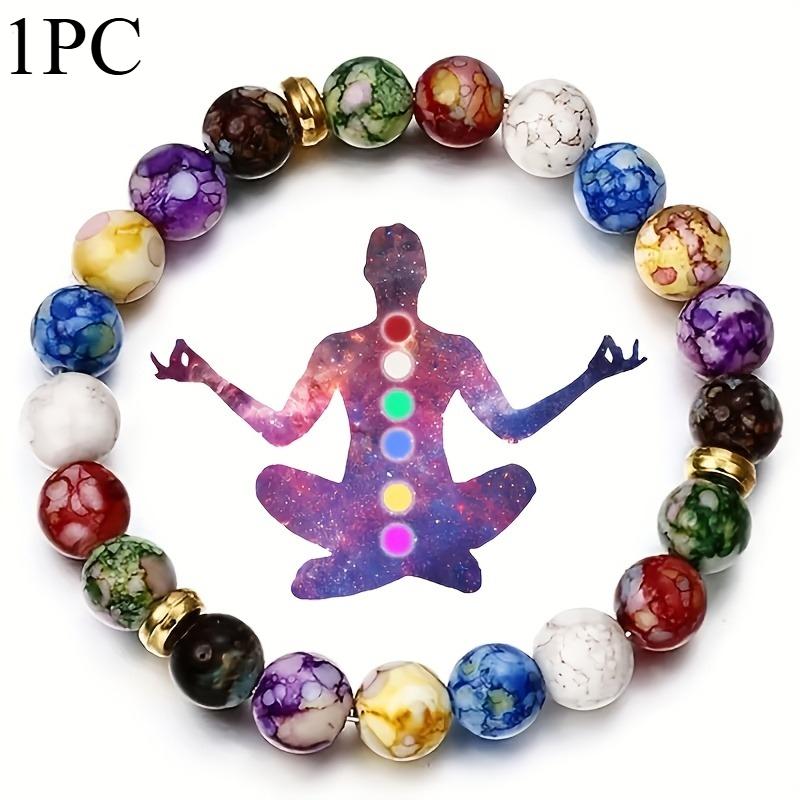 1PC Colorful Beaded Bracelet - Natural Colored Gemstone Beads with Gold Spacers for Yoga Meditation and Energy Balance Mental Health Jewelry