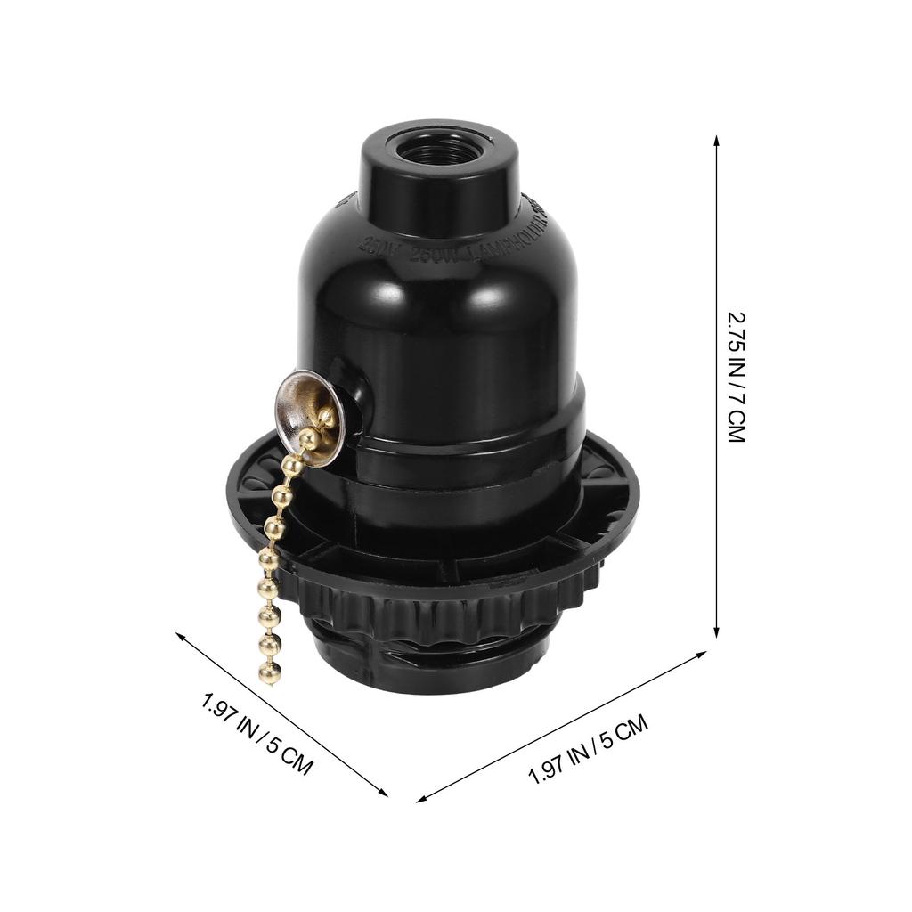 E27 Screw Lamp Base with Pull Chain Holder for Light Bulb Pendant Socket Fixture Black Metal Ring Thread Adapter Reliable Use