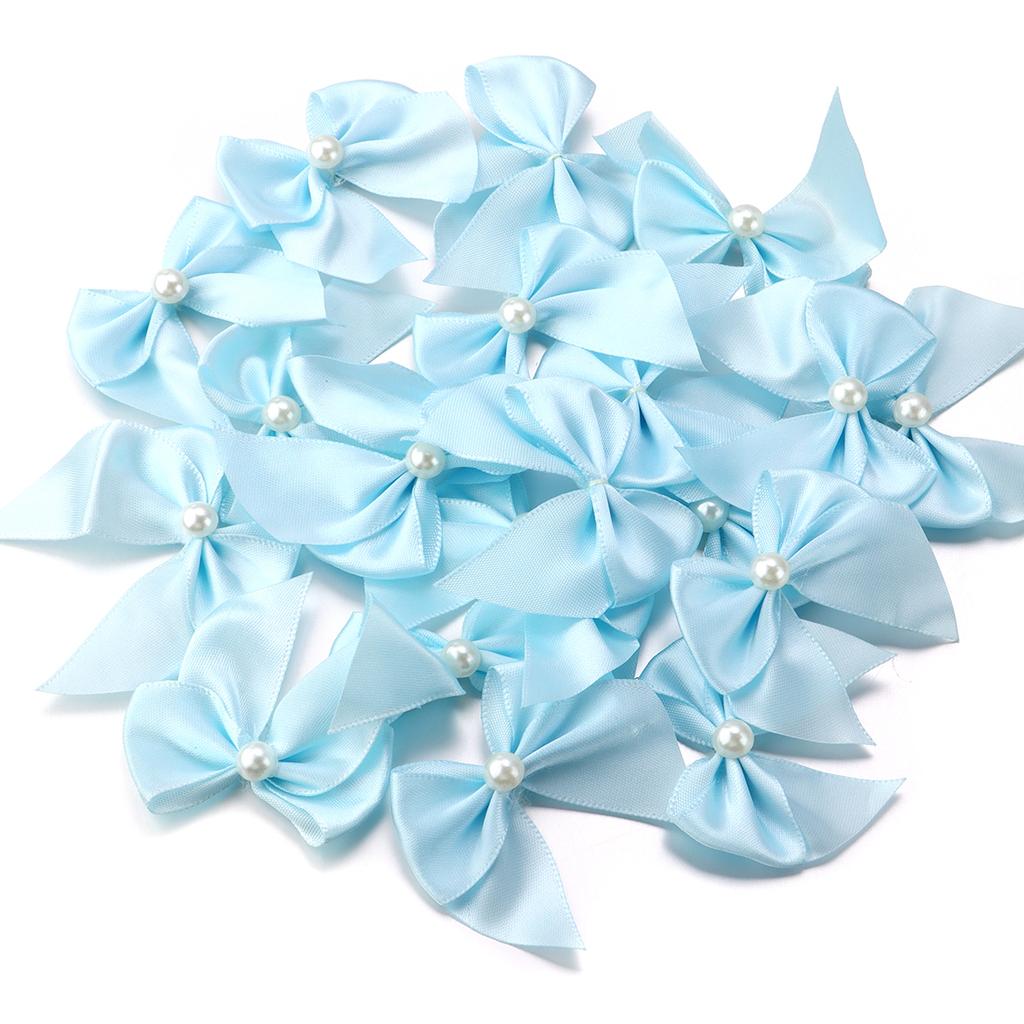 20pcs Polyester Satin Ribbon Bows 5.5x6cm Colorful Half Bead Hand Tied Bowknots For DIY Crafts Party Clothing Headwear Finding
