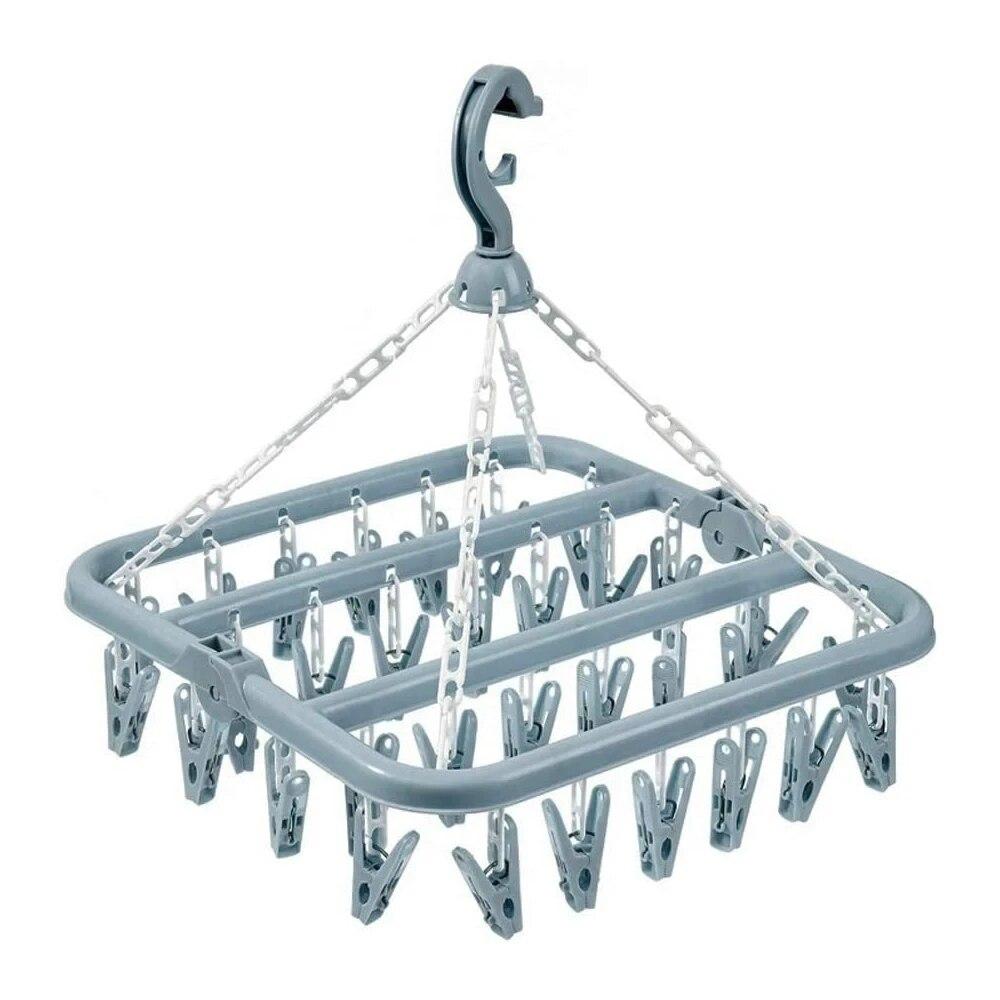 1PC Clothes Drying Hanger with 32 Clips Socks Underwear Drying Folding Laundry Hanging Rack