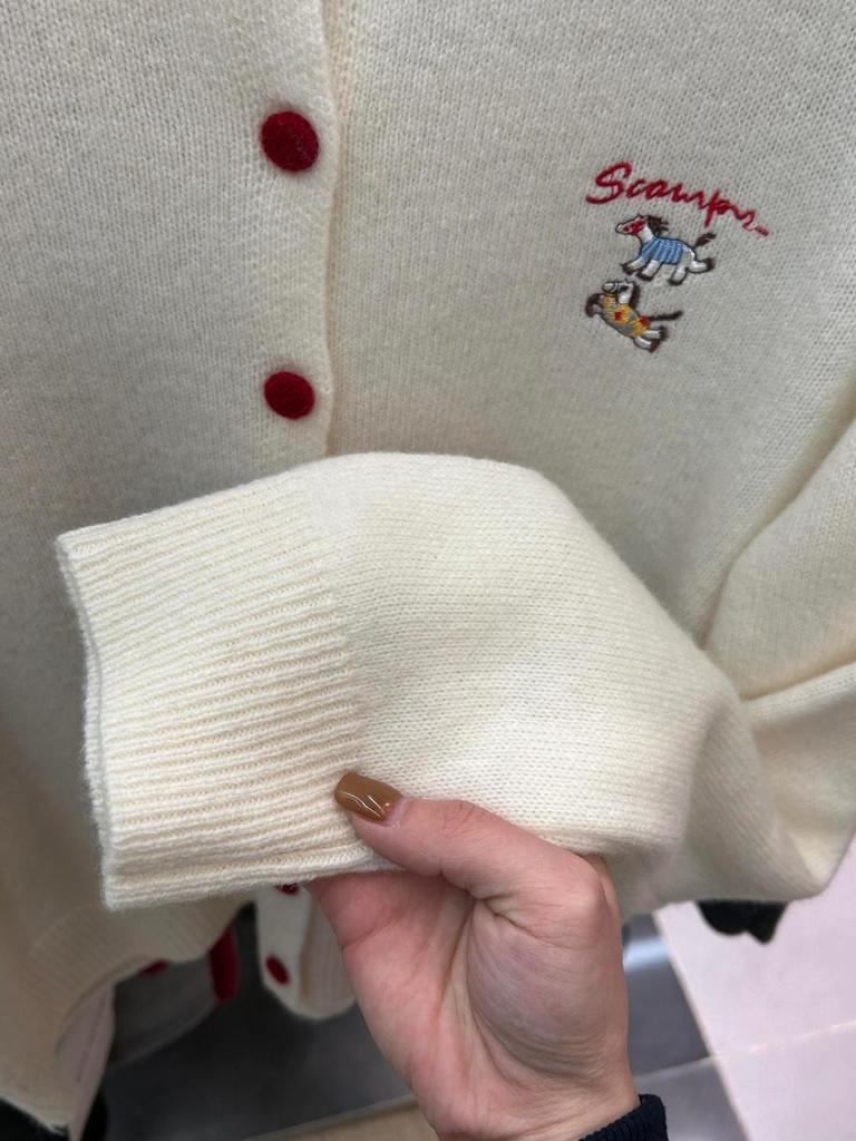 Plus Size Women's New Year Round Neck Knit Cardigan with Little Horse Embroidery – Autumn/Winter Long Sleeve Top