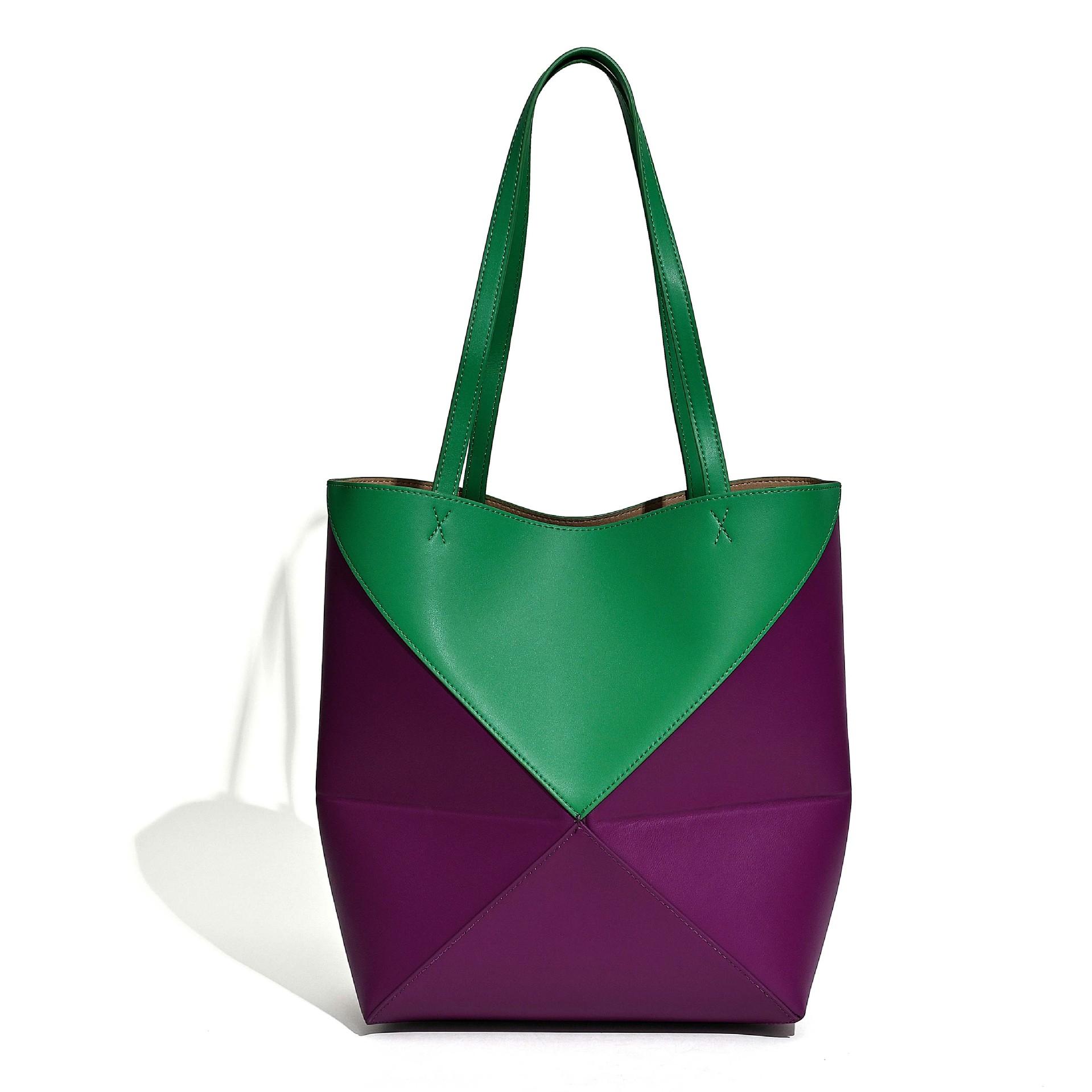 

2025 Новая сумка-тоут складная из коровьей кожи Puzzle, нишевая, высококлассная, универсальная, портативная, большой вместимости, на плечо 27x14x32cm