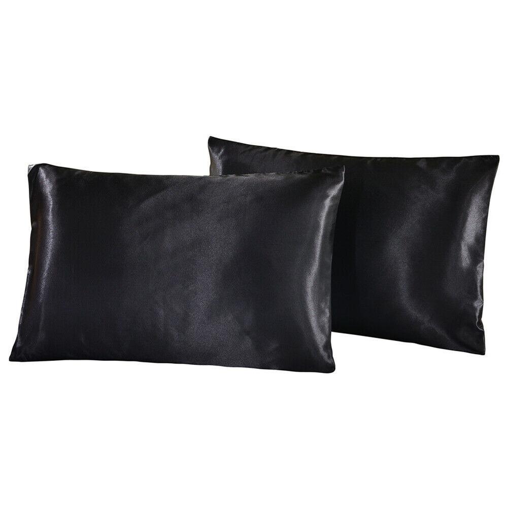 2Pcs Silk Satin Pillow Case Bedding Pillowcase Smooth Home with Envelope Closure Twin/Queen/King Size