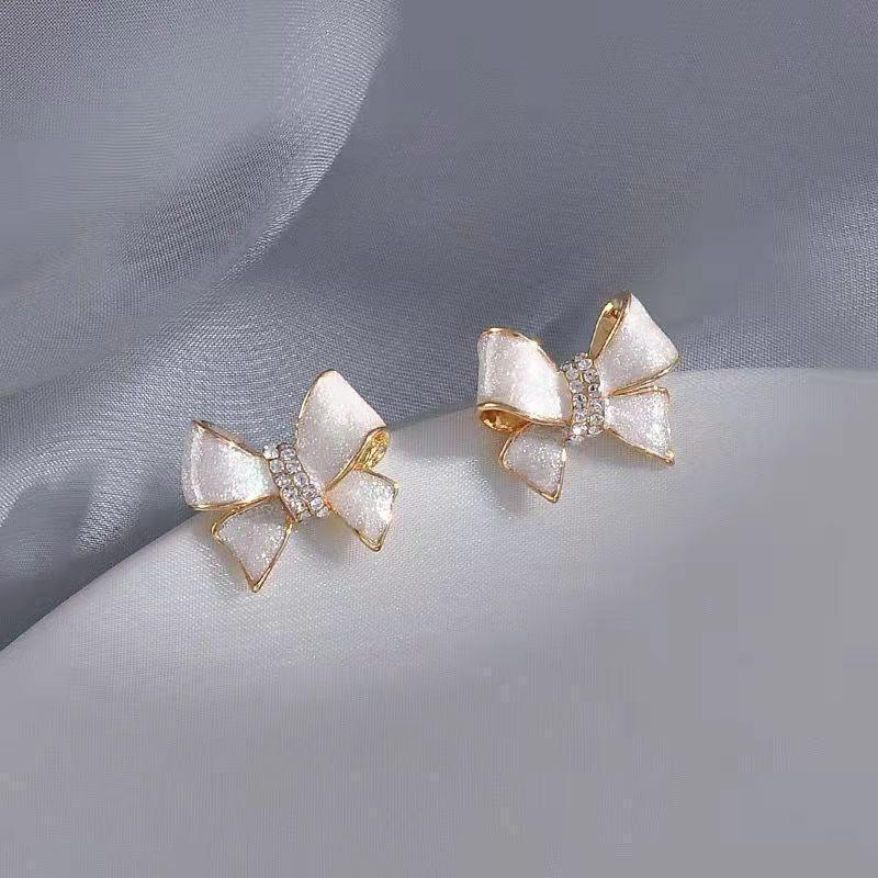 925 Sterling Silver French Bow Diamond Stud Earrings - Elegant, Versatile Fashion Accessories for Women