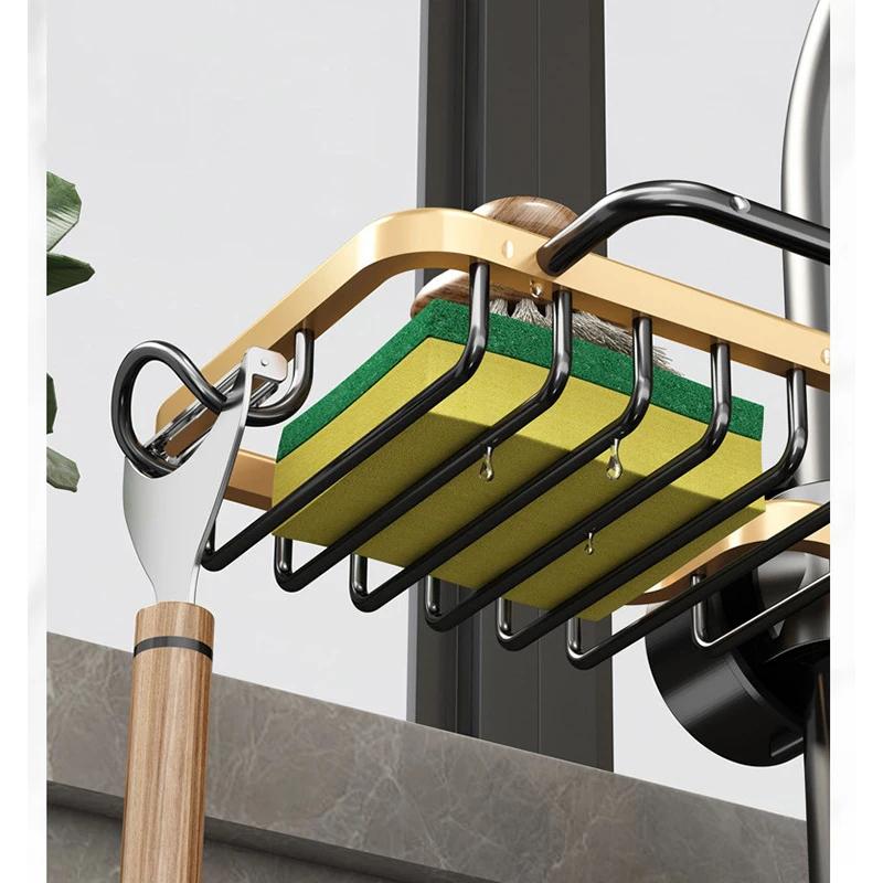 Przestrzeń kuchenna aluminiowa umywalka stojak odpływowy przechowywanie gąbki kran uchwyt ociekaczem na mydło półka kosz organizator akcesoria łazienkowe