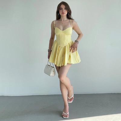 2025 Women's Solid Color Sleeveless Backless Strappy Tie-up Mini Dress