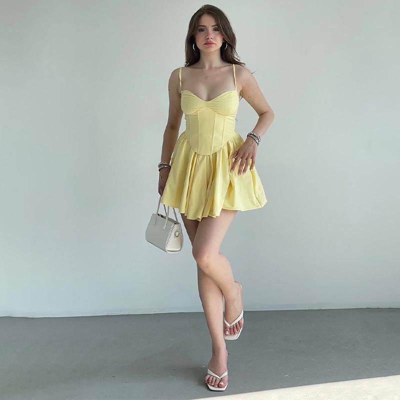 2025 Women's Solid Color Sleeveless Backless Strappy Tie-up Mini Dress