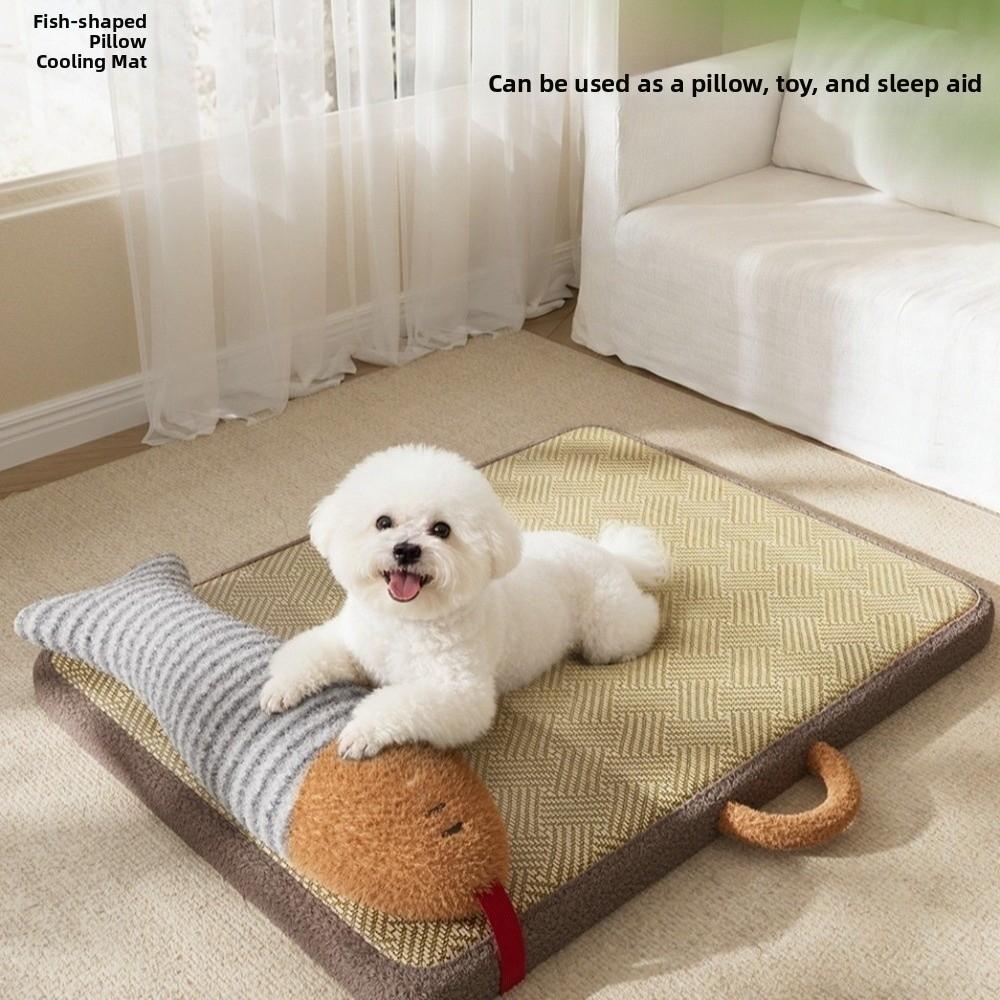 Breathable Pet Cooling Mat Fish Shaped Pillow Cat Sleeping Pad Comfortable Dog Floor Mat  Crate Mat