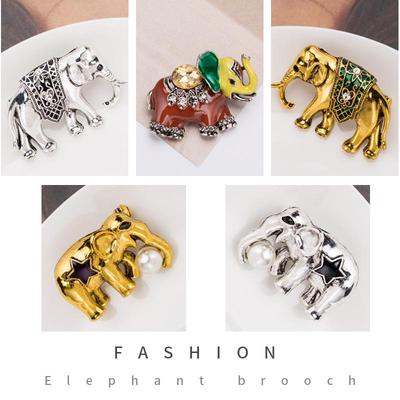 Vintage Elefant Strass Perle Emaille Brosche Anstecknadel - Modisches Pullover-Accessoire