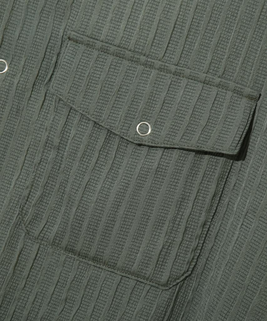 TRILLION Wrinkle Sheer Oversized Roll-Up Long Sleeve Shirt_Khaki