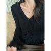 Fashion fungus lace slim knit sweater, autumn 2025 new waist V-neck women's sweater 11950