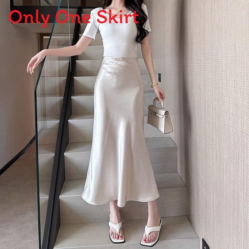Satin Fish Tail Skirt With High Waist For Women Spring Stylish Pencil Skirt