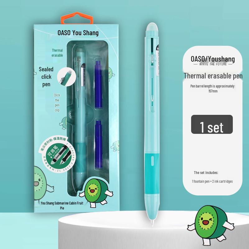 You Shang K019 Erasable Fountain Pen for Primary School - Thermosensitive, Replaceable Ink Cartridge, Ideal for Third Grade Writing Practice 0.38mm/Black Ink Cartridge киви-зеленый