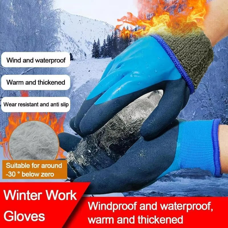 Winter Waterproof Work Safety Thickened Thermal Gloves Anti-Slip Grip Rubber Garden Gloves For Worker Builder Hands Protection