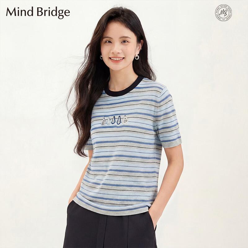 Mind Bridge Women s Embroidered Striped Knit Top One Size F