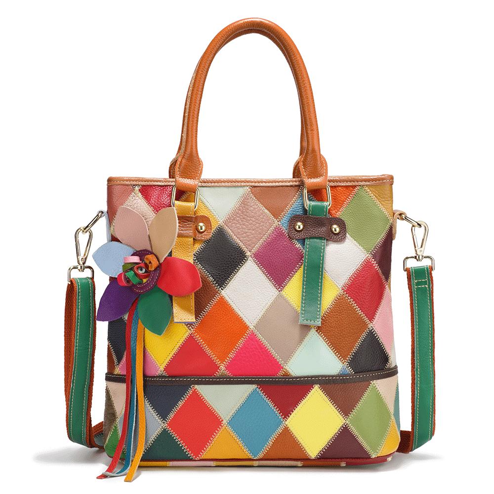 Zency Women s Fashion Patchwork Tote Bag Genuine Leather Handbag