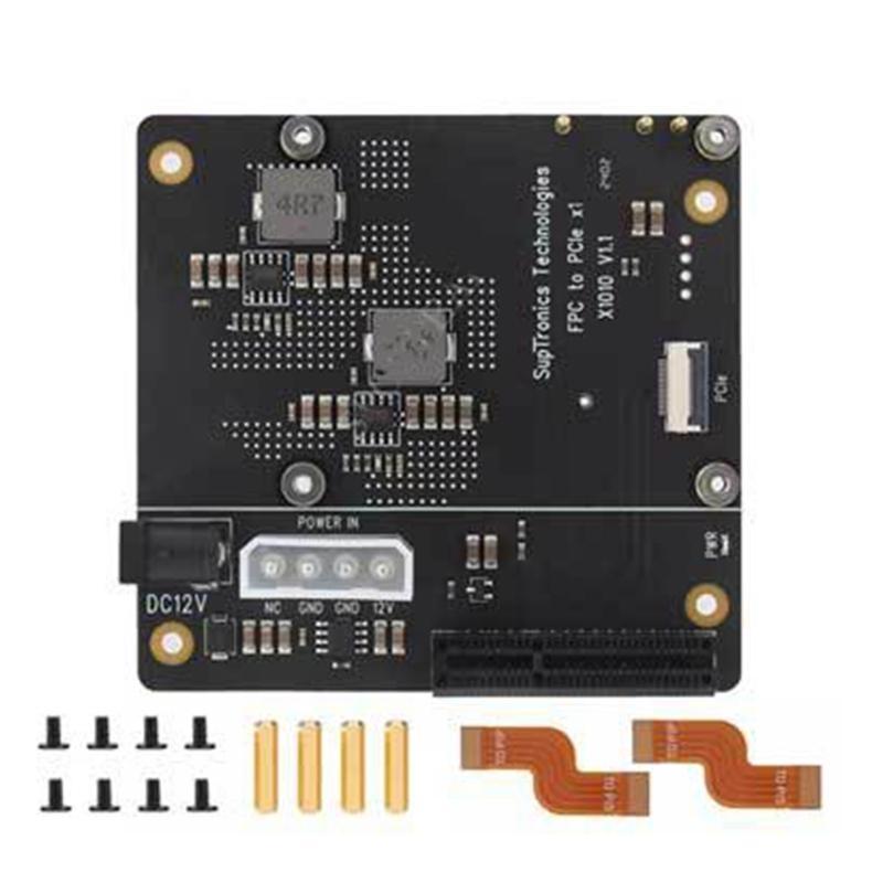 For RPi 5 PCIe Expansion Board With Standard PCIe Slot X1010 PCIe FFC Connectors Flexible Power Option