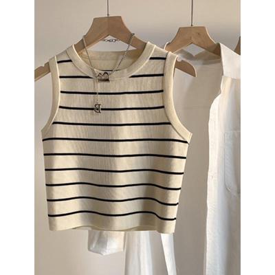 Women's Striped Knit Camisole Tank Top, Sleeveless Summer Shrug, Slimming Short Base Layer, Outerwear