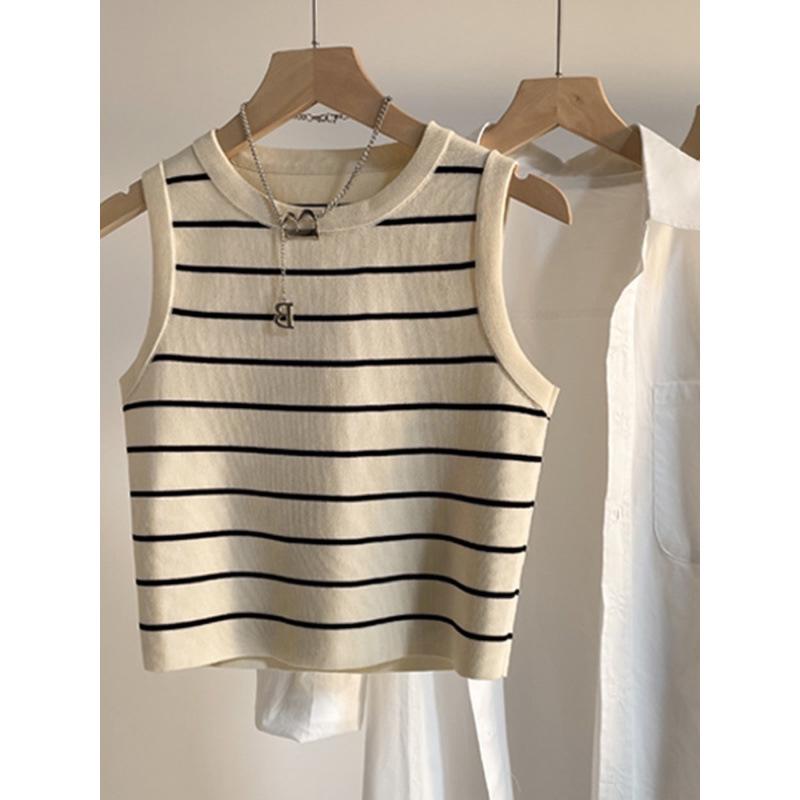 Women's Striped Knit Camisole Tank Top, Sleeveless Summer Shrug, Slimming Short Base Layer, Outerwear