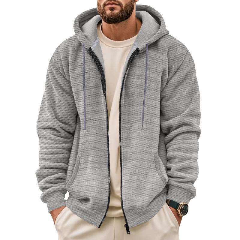 Men's Sweater Coat Fall Winter Composite Velvet Zipper Cardigan Casual Hooded Sweatshirt Sweater Fashion Men's Clothing