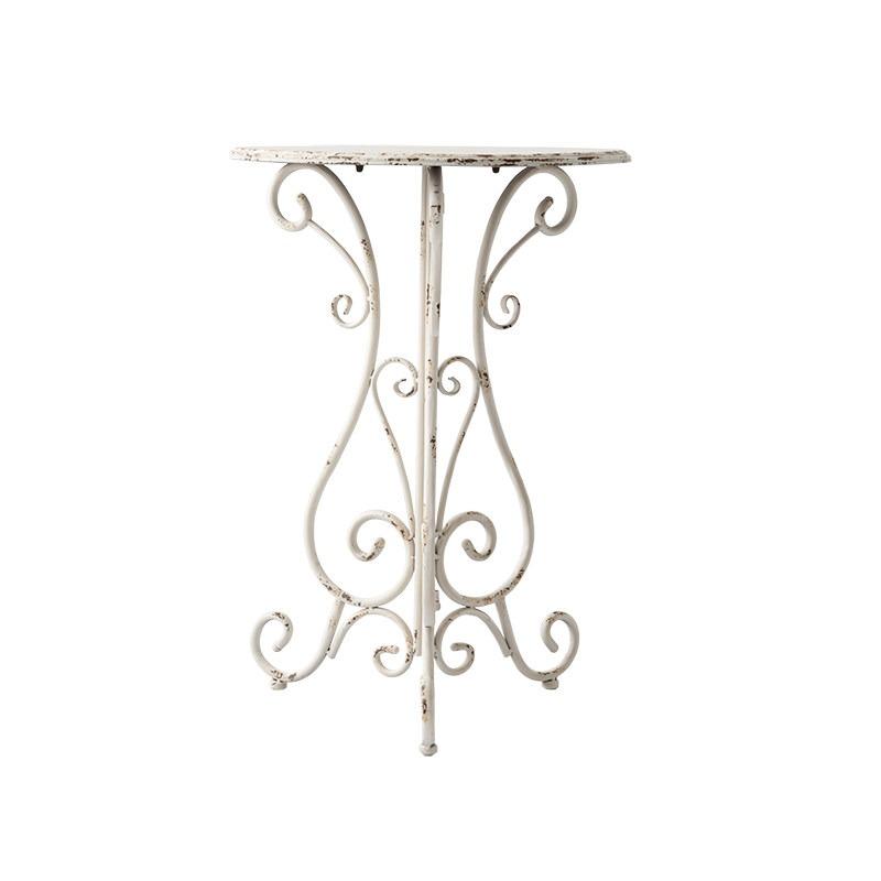 Vintage Distressed Iron Round Outdoor Table, 2-in-1 Flower Pot Stand Side Table, Rustic Patio Balcony Garden Plant Display