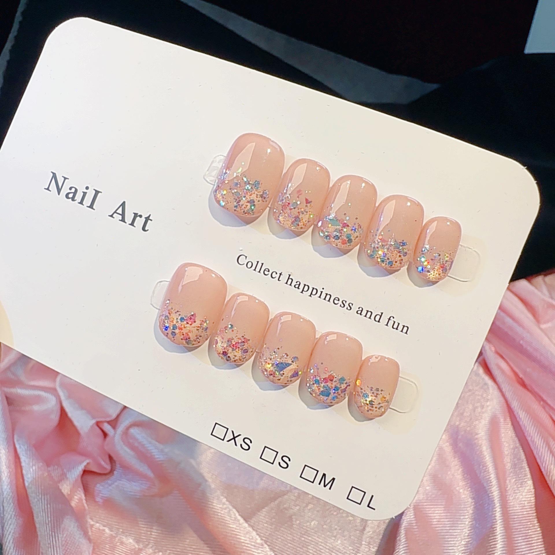 

Handmade Sequin Nude Nails S11-06 - Pure Desire Collection