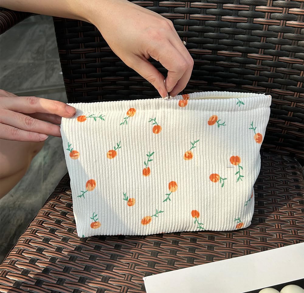 Clapoyis Large Capacity Square Makeup Pouch with a Cute Floral Print Women's