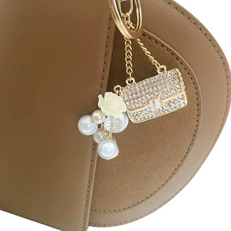 Fashion Metal Small Gift Creative Square Lady Chain Bag Shape Keychain White Rhinestone Lady Bag Accessories Automobile Gift