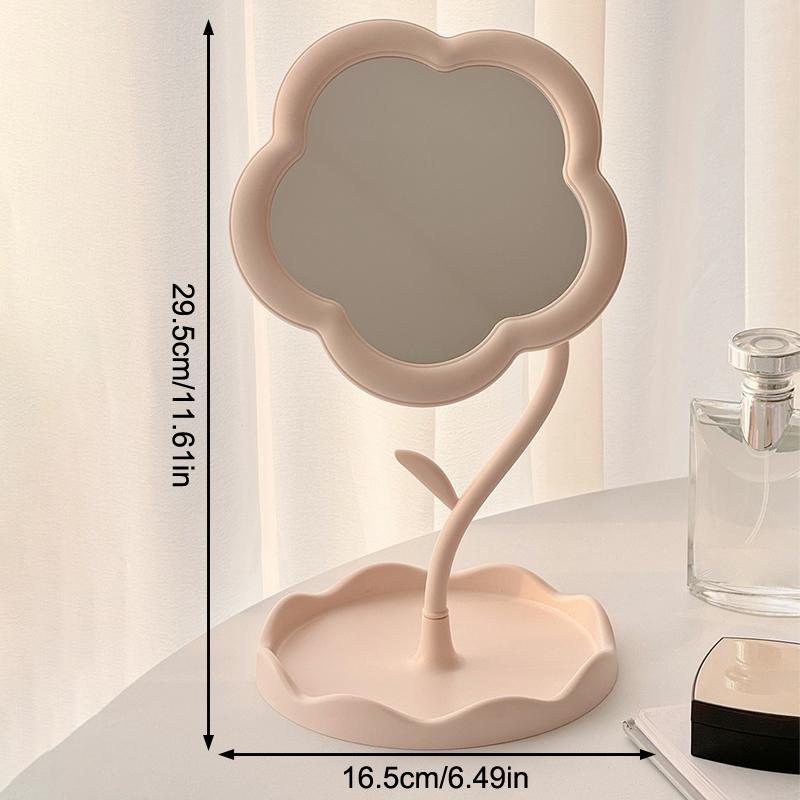 Blumenförmiger Spiegel Dekorative Spiegel Schminkspiegel mit Schmuck-Haaraccessoires-Ablage Tischspiegel Heimdeko