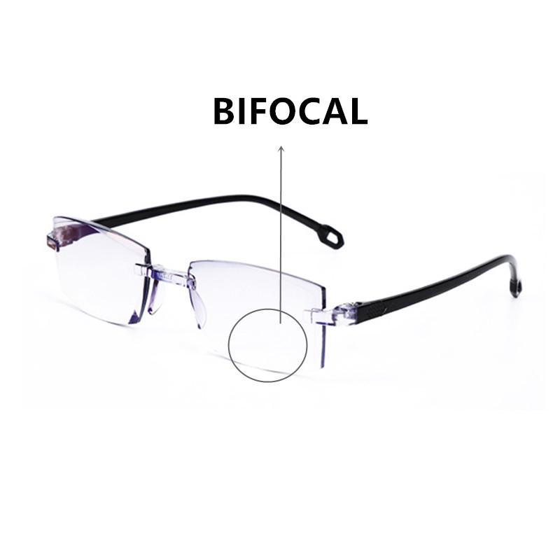 Men Rimless Reading Glasses Women Bifocal Far Near Anti Blue Light Glasses Magnification Eyewear Presbyopic Glasses Diopter
