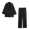 VAYLA Autumn Women Casual Blazer Coat Pants Set Long Sleeve Double Breasted Blazer + Wide Leg Trousers Lady Office Outfit