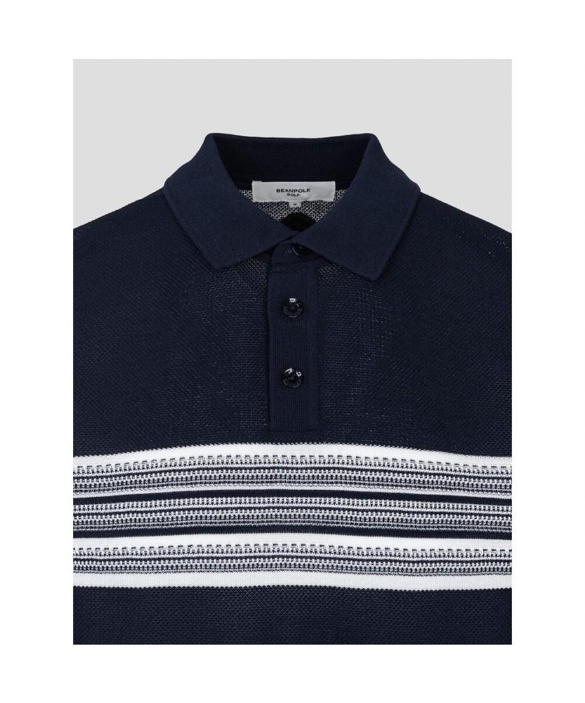 BEANPOLE GOLF Men'S Short Sleeve Striped Textured Collar T-Shirt - Navy