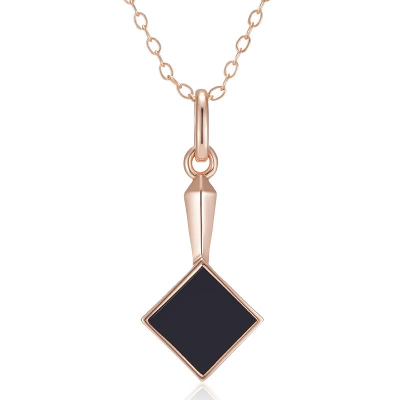 Quadratischer Schwarzer Stein Anhänger Halskette Für Frauen Mode Roségold Farbe Accessoires Hohe Qualität Täglicher Feinschmuck beige