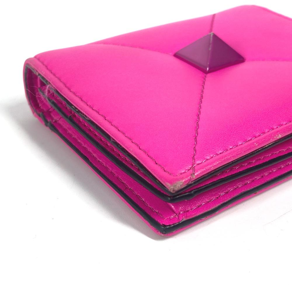 Valentino Studs Logo Compact Wallet Folded Wallet Leather Pink