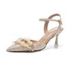 Fashion New Pointed Toe Stiletto Heels Silver Bridesmaid Wedding Shoes Backless Slingback Sandals Flower Embellished Party Dress Pumps