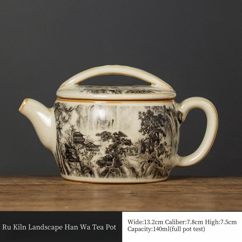 

140ML Ru Kiln Landscape Porcelain Teapot Set For Tea Tureen Teaware Chinese Yellow Ceramic Opening Han Wa Tea Pot Tea Ceremony