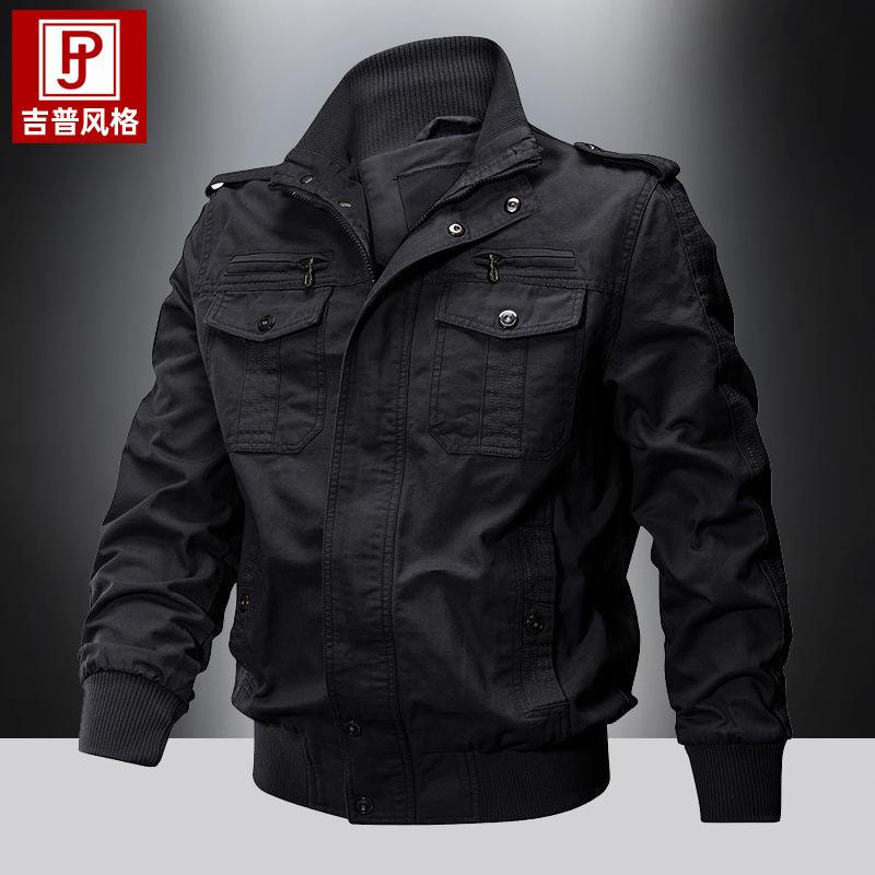 

Spring and Autumn Men s Military Jacket Cotton Casual Large Size Tooling Jacket Medium Blue Solid Color Multi-Pocket Top Thin Trend 6XL