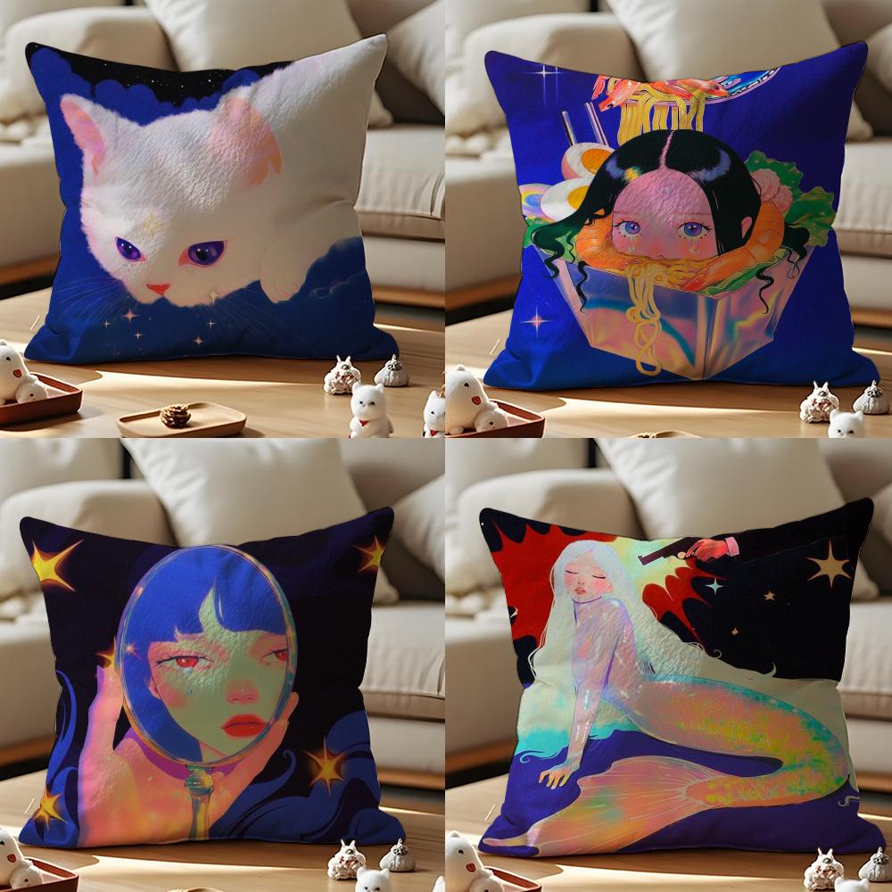 Neon Dream Cushion Cover Anti-dustmite Pillowcase Invisible Zipper Silky Short Plush Sofa Cushion Cover