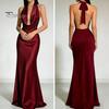 Beach Dress Women Sexy Backless Maxi Dress, Deep V Neck Sleeveless Lightweight Summer Halter Satin Long Formal Evening Party Mermaid Gown Elegant