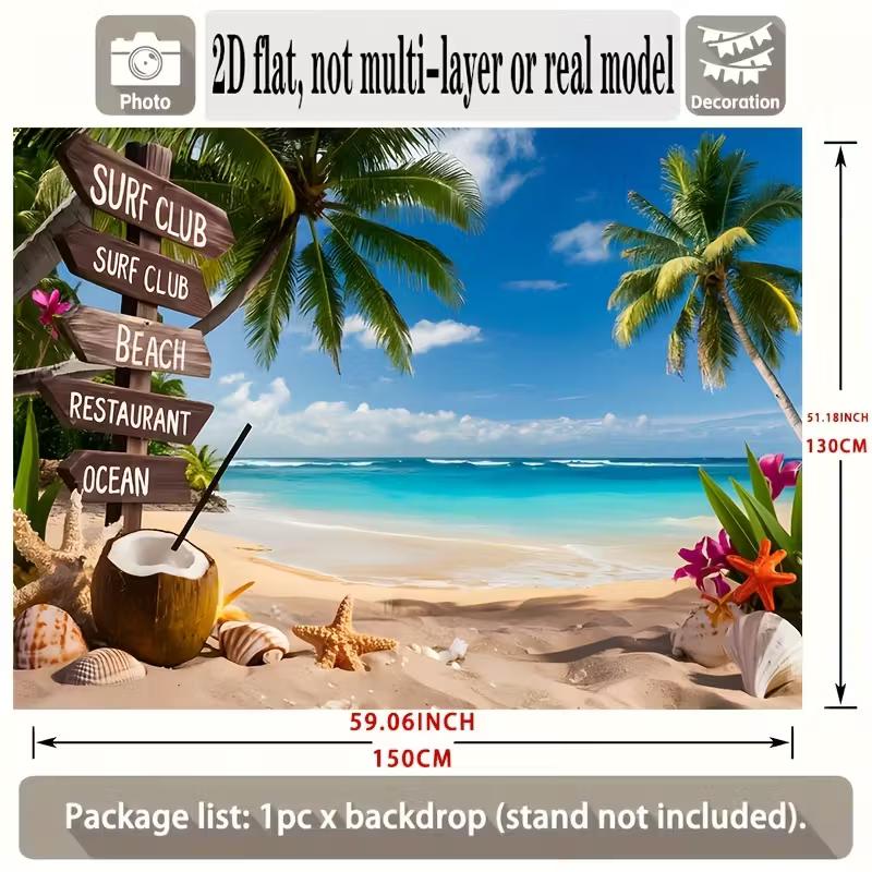 2D Surf Club Beach Backdrop - Summer Vacation Party Photo Booth Background
