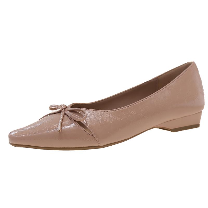 

Модный темперамент Маленький квадратный носок Одинарная обувь Женская Весна и лето Новая Неглубокий вырез Полая Дышащая Бант Балетки 35